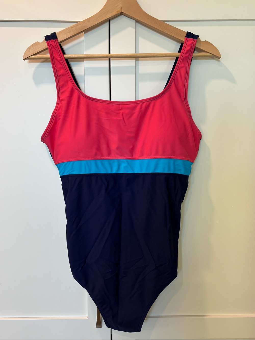 Women’s Colorblock One-Piece Swimsuit Navy Pink Blue – Size L